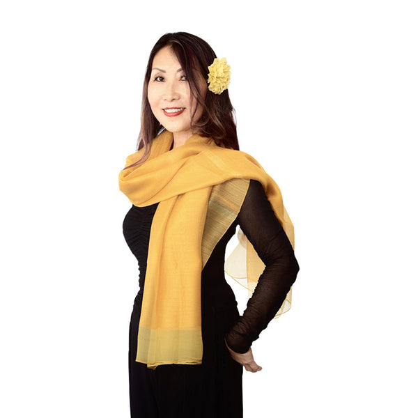 Silk Wool Shawl with Flower Pin Brooch