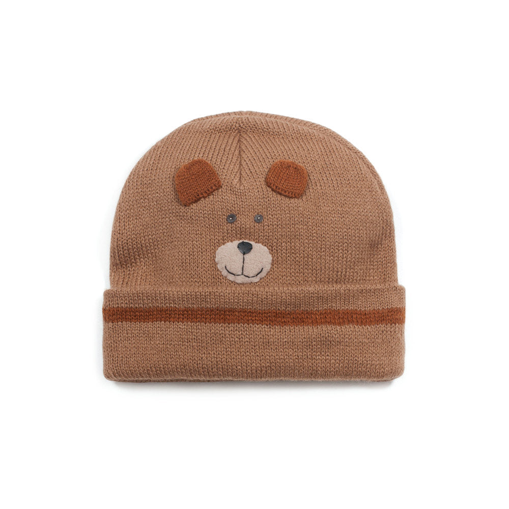 1set Kids' Solid Color Bear Embroidered Knitted Hat & Scarf Set